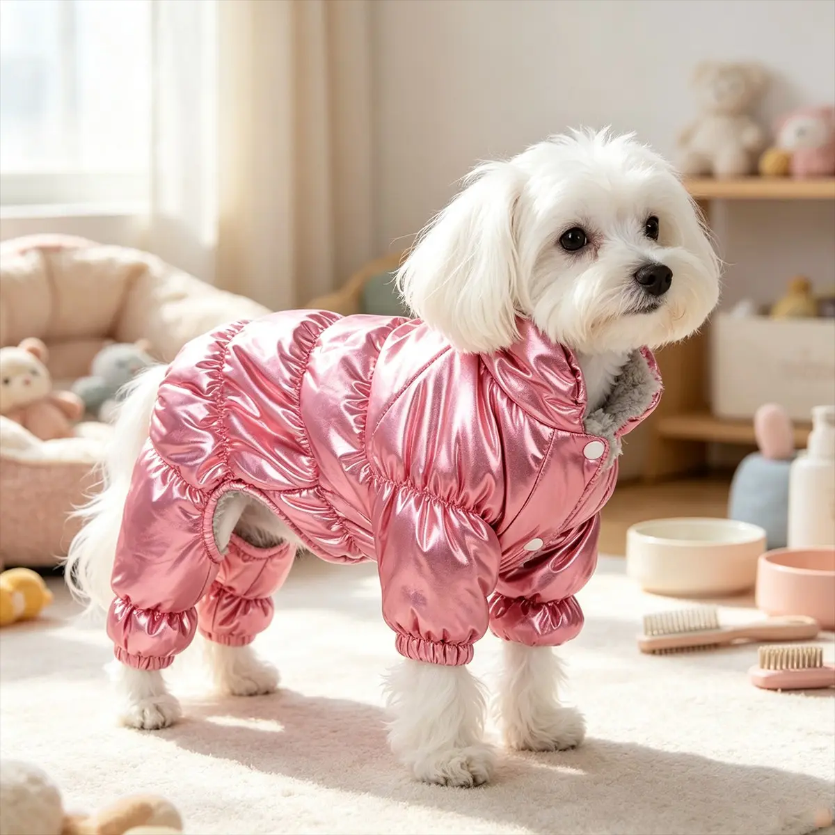 Winter Pet Coat for Dogs and Cats, Thickened Warm Jacket with Fleece Lining, Stand Collar Button Closure, Waterproof and Windproof