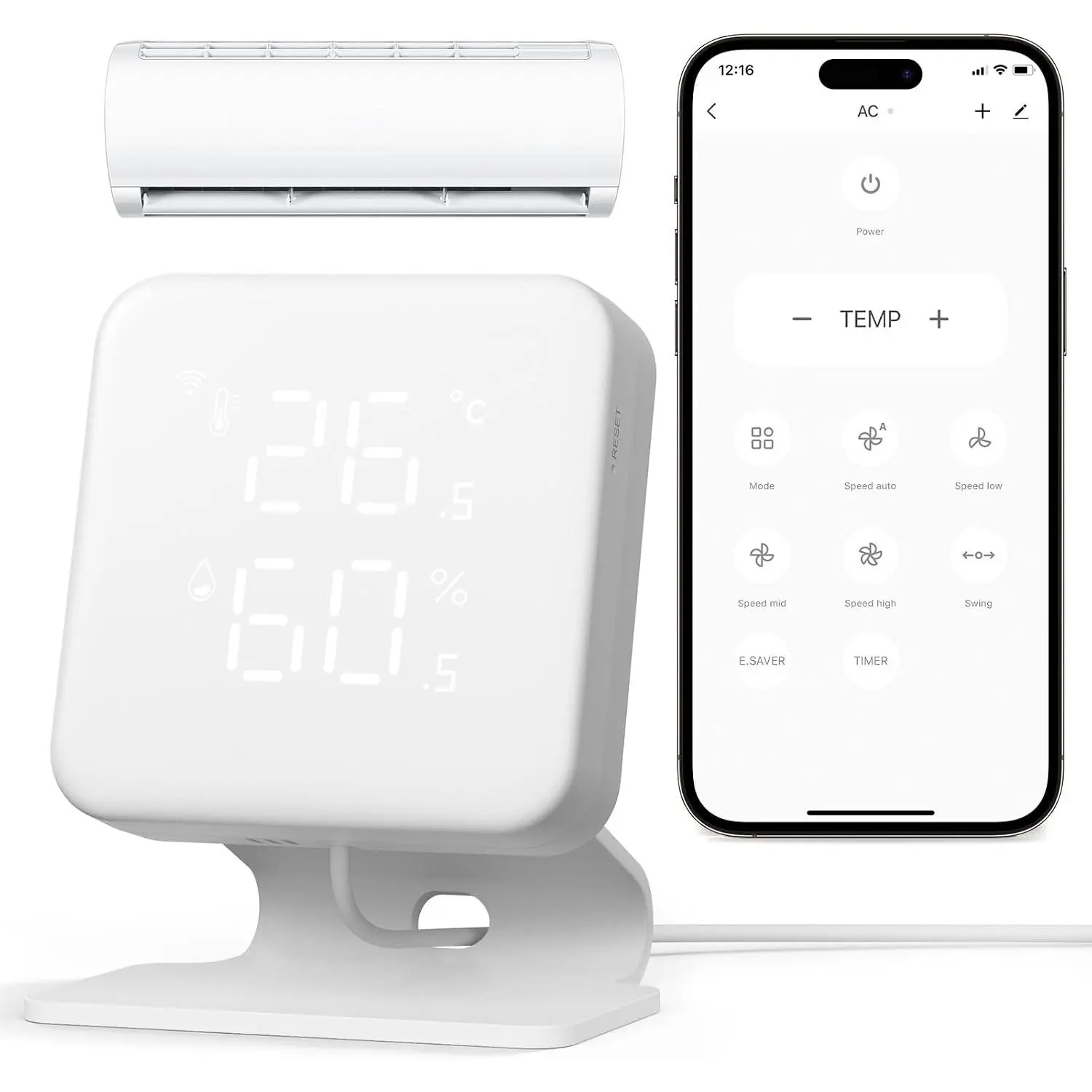 Air Conditioner & Heater Pump Controller, WiFi IR Remote Control for Mini Split AC, Portable & Window AC, Temperature and Humidity Automation Controllers, Compatible with Alexa/
