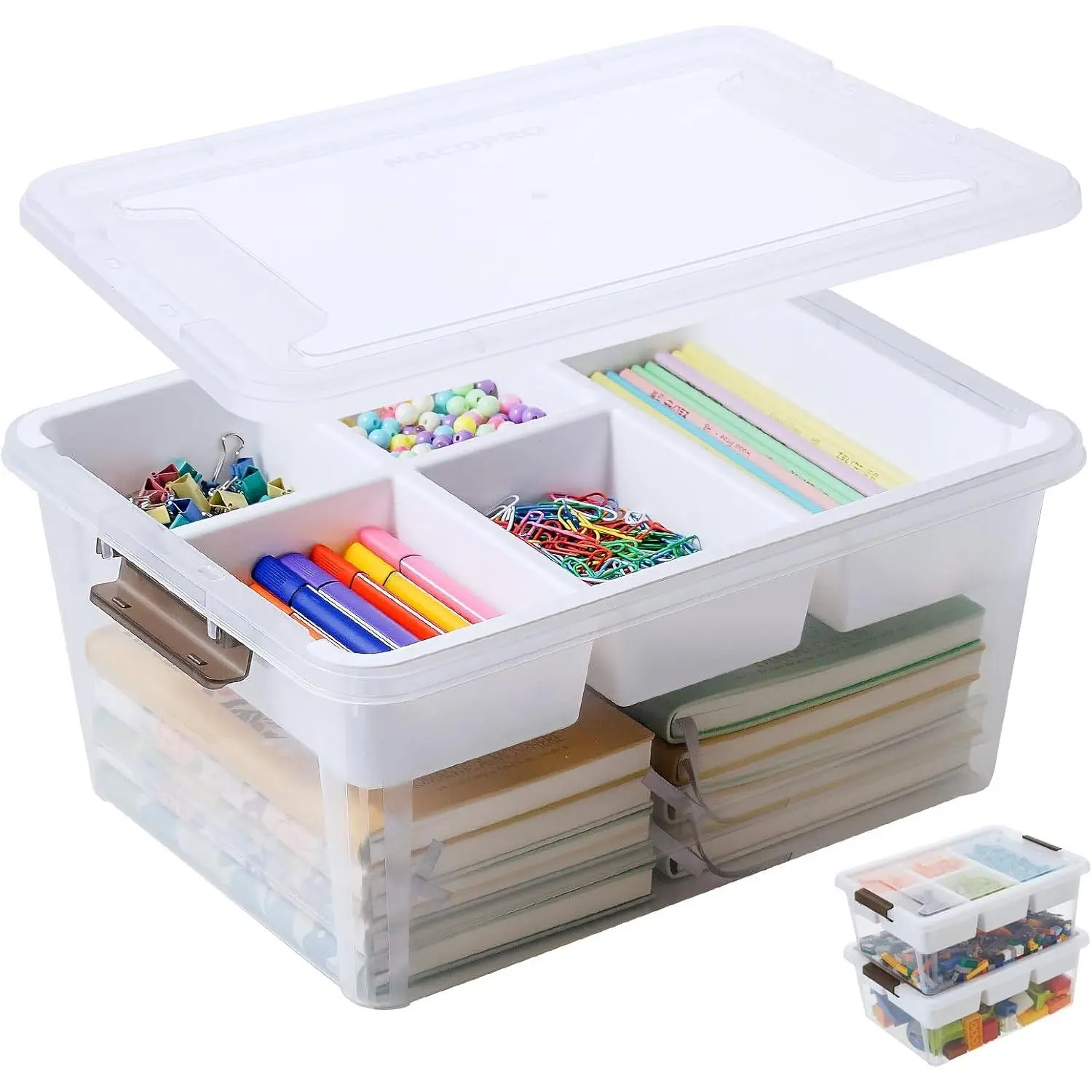 17 QT Plastic Storage Box with Removable Tray, Bins with , Clear Storage Container for Craft Organization, Beads, Tools, Sewing, and Playdoh, Art  Organizer (White, 1Pack-17QT)