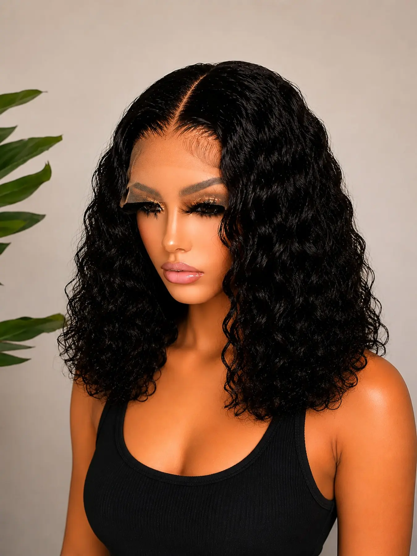 Ribacee Wavy Bob Wig, Glueless Front Lace, Natural Look, Lightweight, Adjustable Length, Heat Styling Friendly, Women's Hairpiece, Glueless Summer Wig