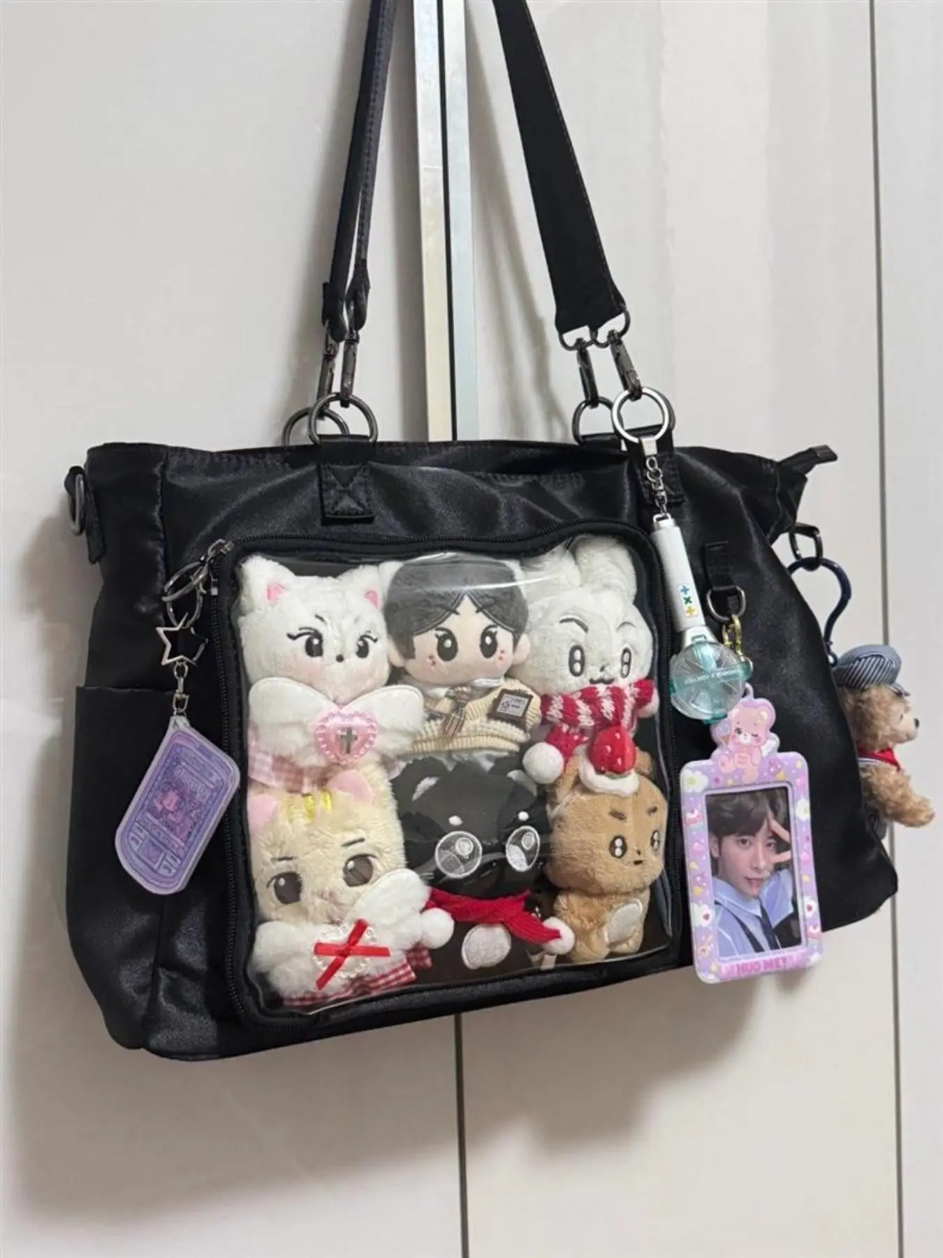 Large Capacity Nylon Tote Bag, Japanese Style Transparent Shoulder Bag, Lightweight Waterproof Crossbody Bag for Commuting & Daily Use