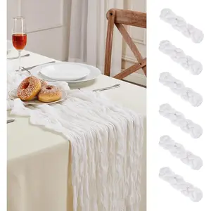 6 Pack White Cheesecloth Table Runner 10FT Long Summer Boho Gauze Table Runner Rustic Sheer Runner for Spring Wedding Bridal Baby Shower Birthday Party Table Decor Easter Decorations