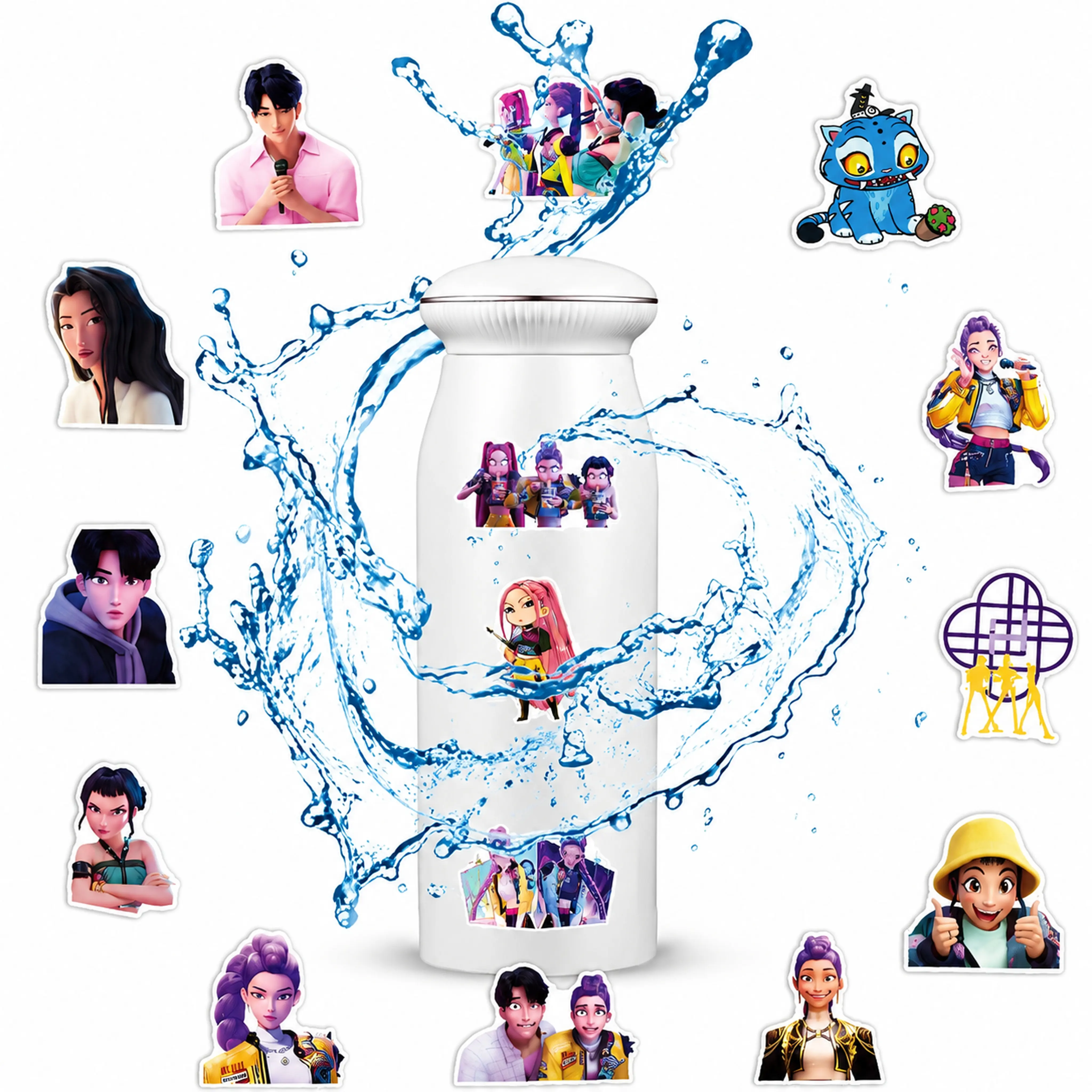 60 pieces of cool demon movie hunter stickers, suitable for children, teenagers, girls and adults. Waterproof vinyl movie stickers, applicable to water bottles, skateboards, guitars, suitcases, luggage and mobile phones.