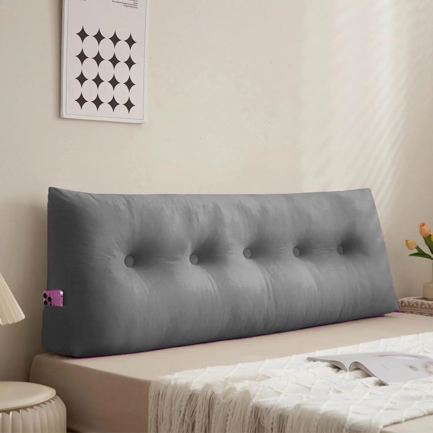 Dorm Headboard Pillows Twin XL,College Bed Wedge Pillow for Headboard Gap,Dark Grey Backrest Bolster Positioning Long Cushion for Sitting in Bed Daybed 39 * 4.7 * 15.7in