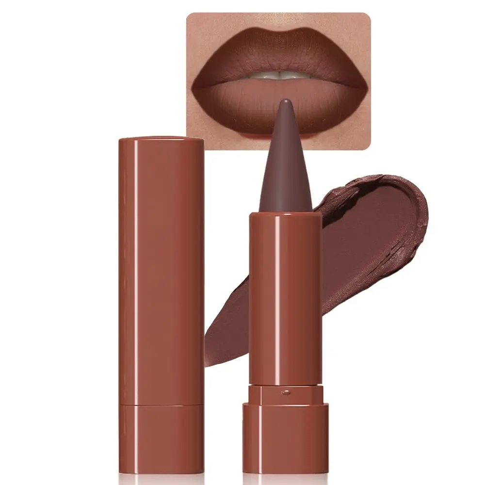 2-in-1 Dark Brown Lip Liner & Lipstick Combo, Matte Waterproof Longwear Lip Pencil with Cone Tip, Smudge-Proof Crayon for Flawless Ombre Contour, Women's Long-Lasting Makeup Set(Gift)