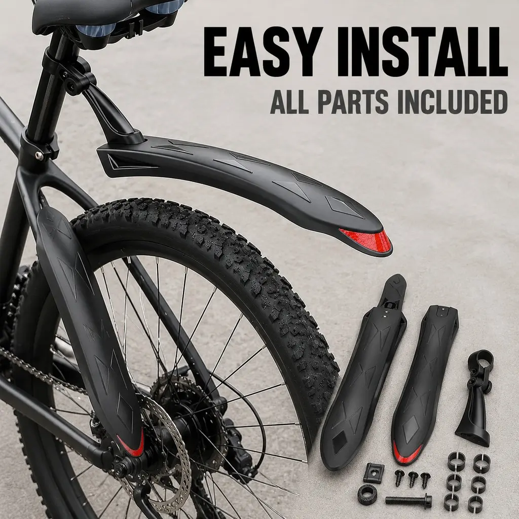 Reflective Bike Fenders, Adjustable Front Rear Mud Guards, Anti-Splash Mud Wings, 26-27.5 Inch MTB, Durable Cycling Accessories, Easy Installation