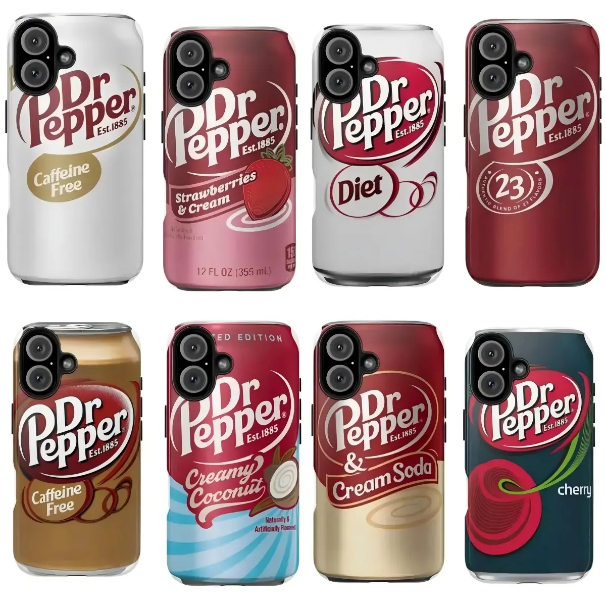 Dr Pepper Can Phone Cases, Dr Pepper Strawberries and Cream/Coconut/Diet/Soda/Cherry Cover Compatible for iPhone17 ProMax /16/15/14/13/12/11 Plus for Samsung phones, suitable for both men and women,