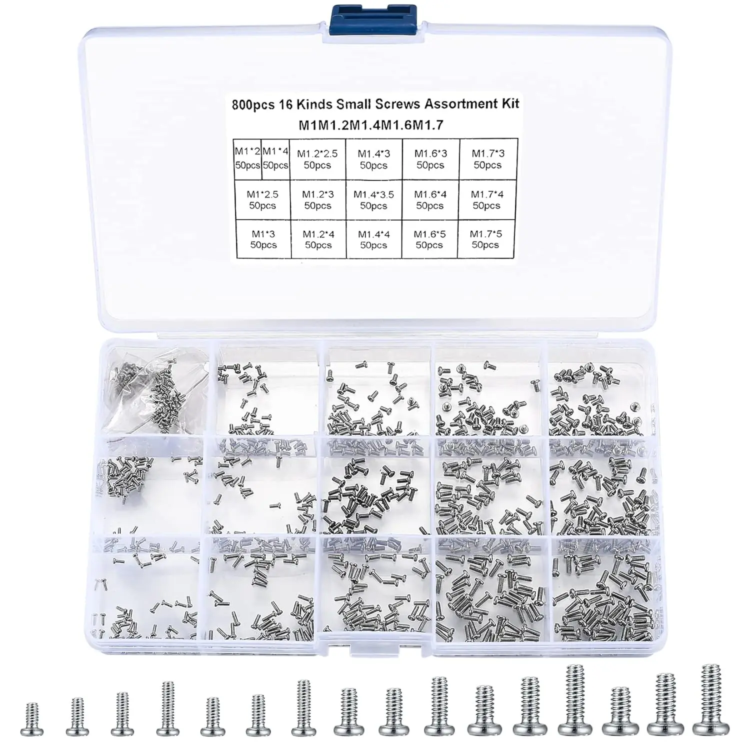 800 count  Screws for Electronics,  Small Pan  Machine Screws  Kit for Eyeglasses, Watches, Clocks, Mobile Phone, M1/M1.2/M1.4/M1.6/M1.7 (800)