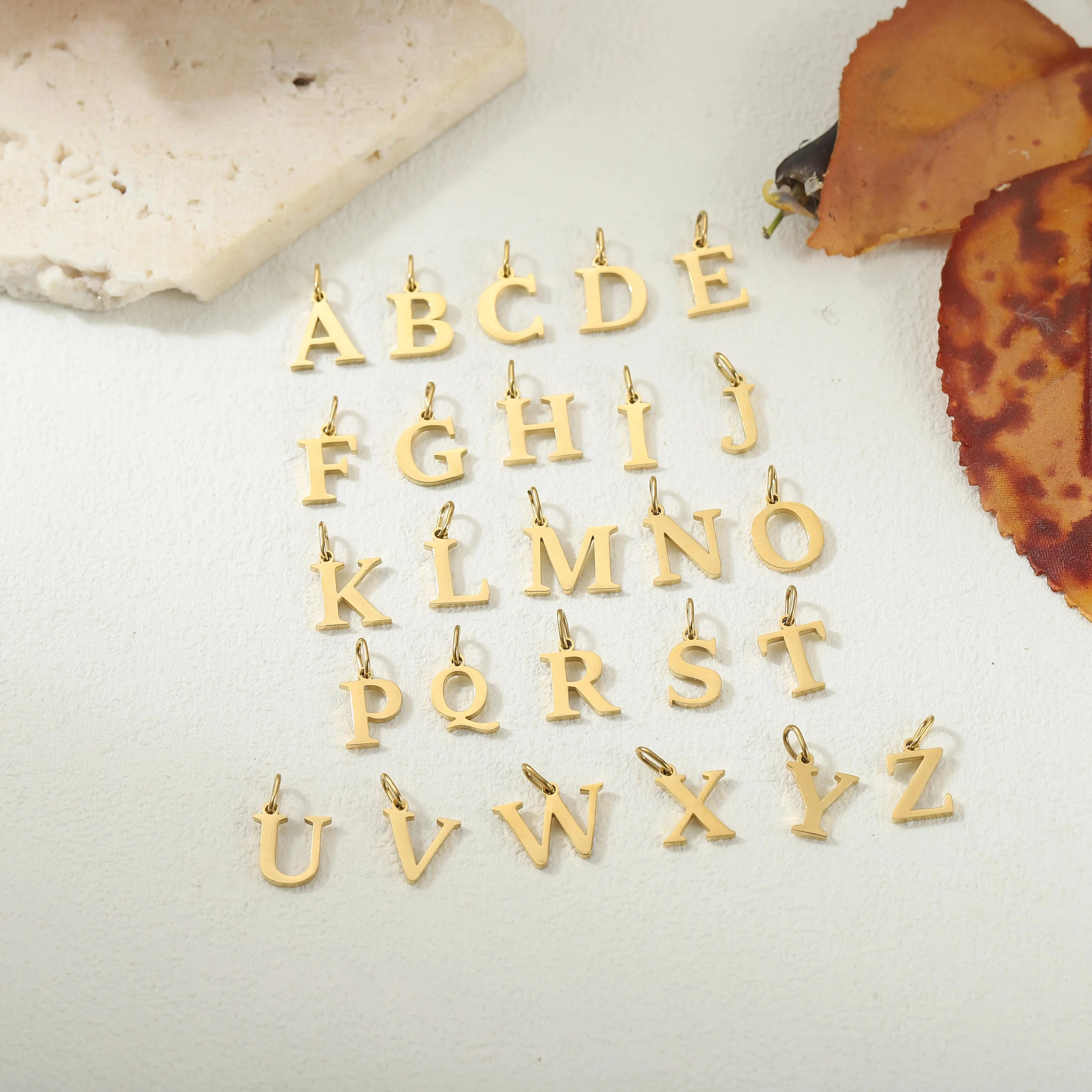10mm Gold PVD-Plated Stainless Steel Initial Letter Pendants, 26-Alphabet Set for DIY Jewelry Necklaces, Simple Charms for Bracelets, Initial Letters