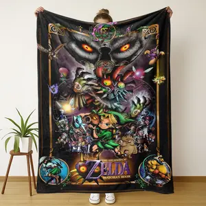 The Legend of Zelda Majora’s Mask Flannel Blanket, Soft Fleece Throw, Link Game Poster Print, Sofa Bed Couch Gaming Room Decor