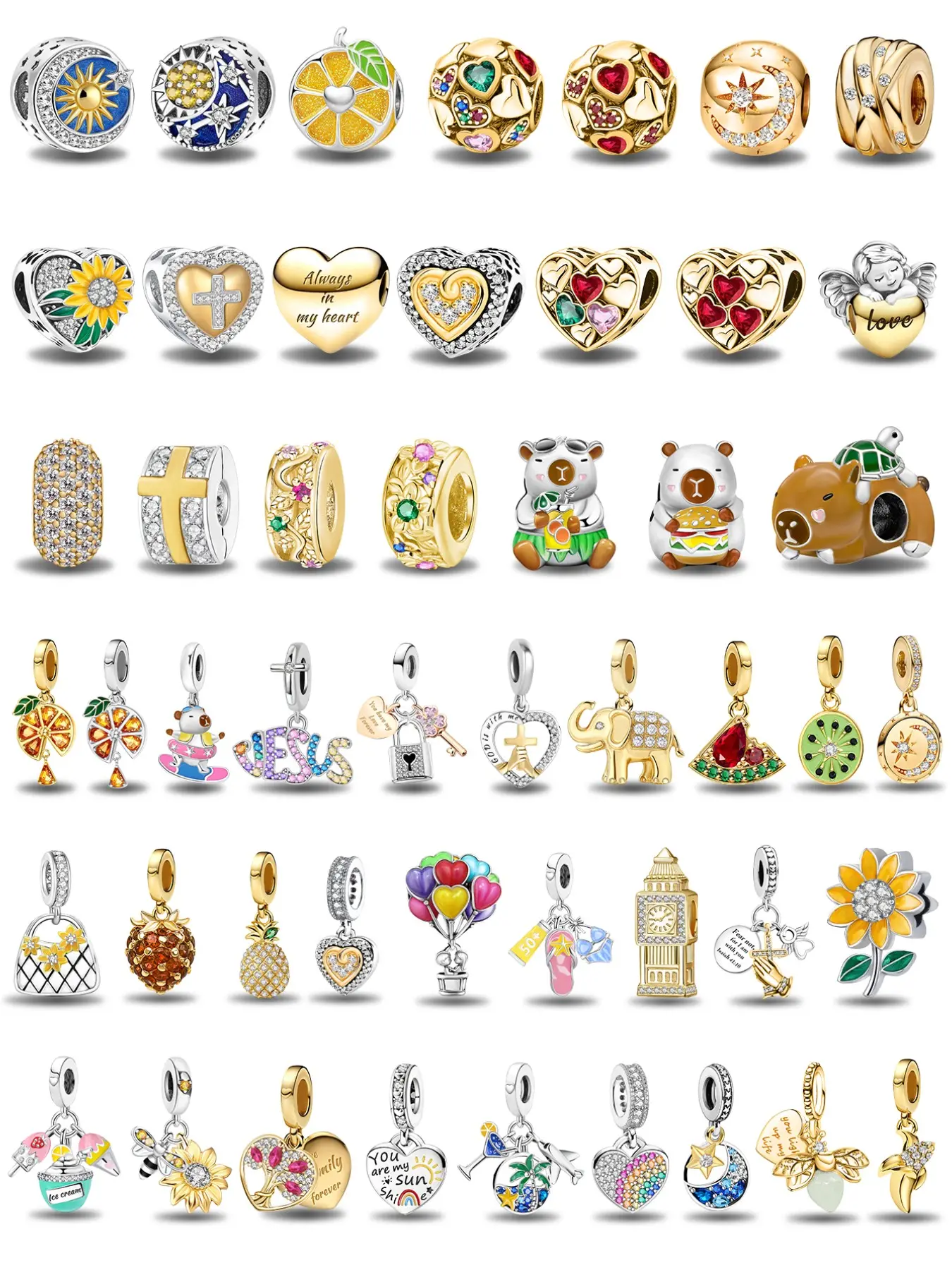Luxurious European Spacer Beads and Pendants, Moon Cross and Animal Patterns, Dual Tone Copper, DIY Jewelry Layering for Women, Pendant Charm, Fashionable Jewelry Accessories
