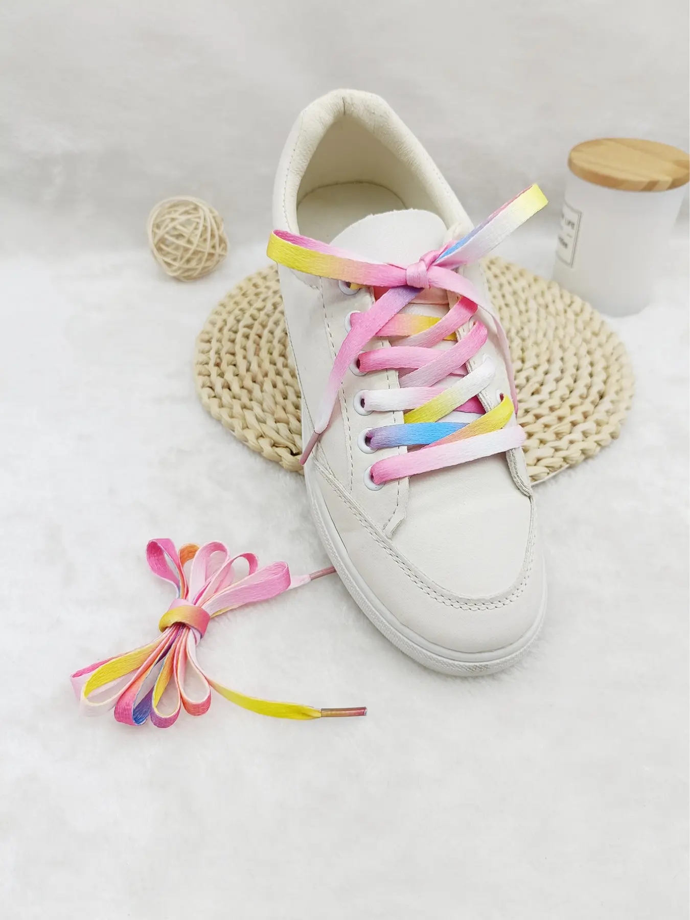 New Rainbow Laces for Canvas Shoes, Gradient Colors Blue, Flat Hat Rope Laces, Fashionable Shoe Accessories