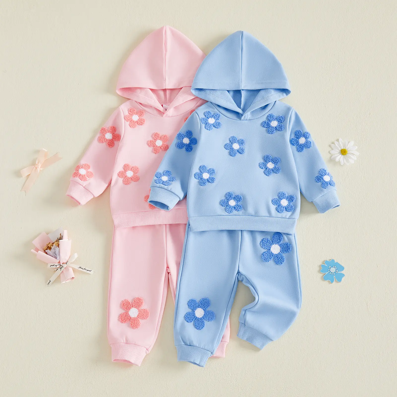 Toddler Baby Little Girl Outfit Flower Long Sleeve Hoodie Pullover Sweatshirt and Joggers Pants Set Fall Winter 3M-4T