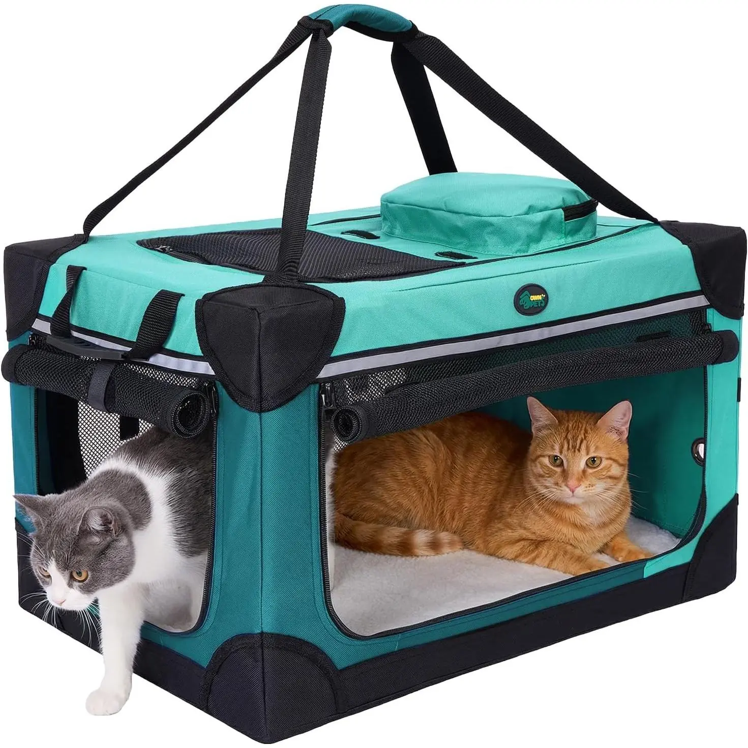 Extra Large Cat Carrier for 2 Cats Small Dogs, 24 Inches Collapsible Soft Dog Crate for Car Travel, Portable Pet Carrier with Soft Mat