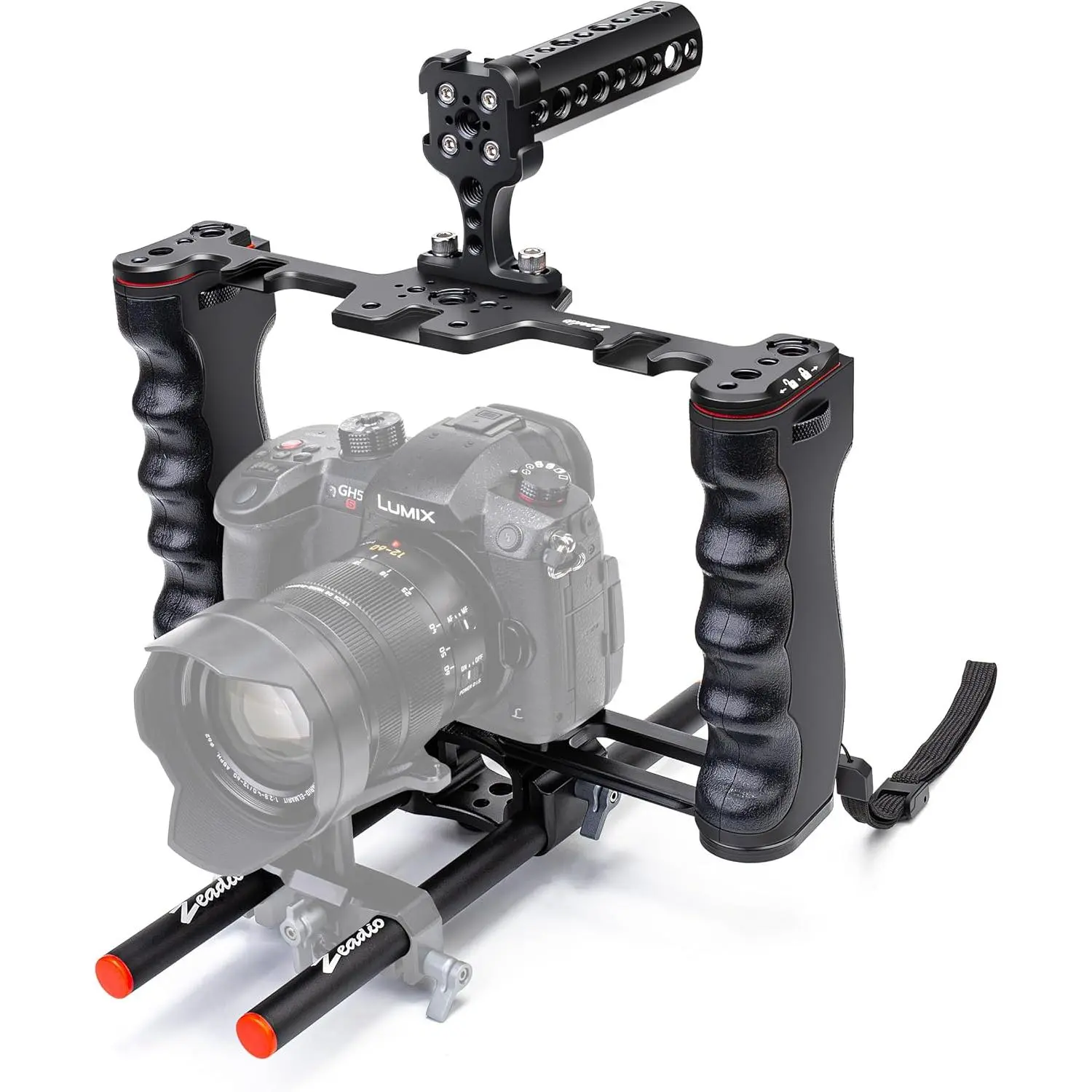 Camera Video  Cage,  Filmmaking Movie Making Kit with Top Handle & Arca Type Base and Two 15mm Rod Guide, Compatible with  DSLR Camera and Camcorder