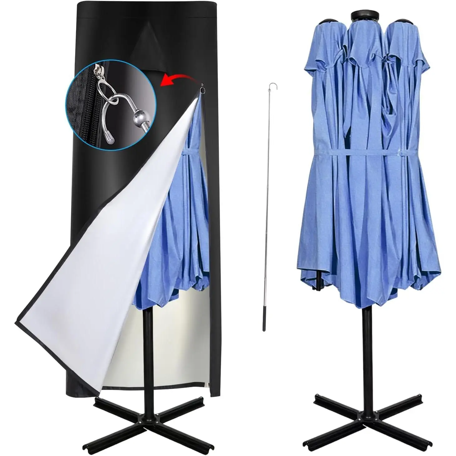 900D Waterproof Patio Umbrella Cover, 15 ft Size for 13-15 ft Outdoor Double-Sided Umbrellas with Zipper, Top Vent, and Hem Drawstring, Umbrella Replacement Canopy, Outdoor Garden