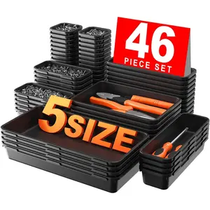 [ & 5 Size] Tool Box Organizer Tray Divider Set, [Black] Bathroom Drawer Organizer Bin, Garage Organization and Storage Toolbox Rolling Tool Chest Cart Cabinet WorkBench Small Part