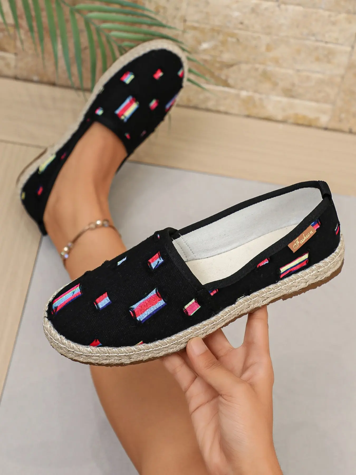 2026 Viral Women Hollow Out Patchwork Slip On Espadrille Flats Frayed Canvas Breathable Casual Walking Shoes #EspadrilleFlats #SlipOnShoes #HollowOutShoes #JuteSoleEspadrilles#TikTokFinds #SummerShoes2026 #ViralFootwear #VacationFashion