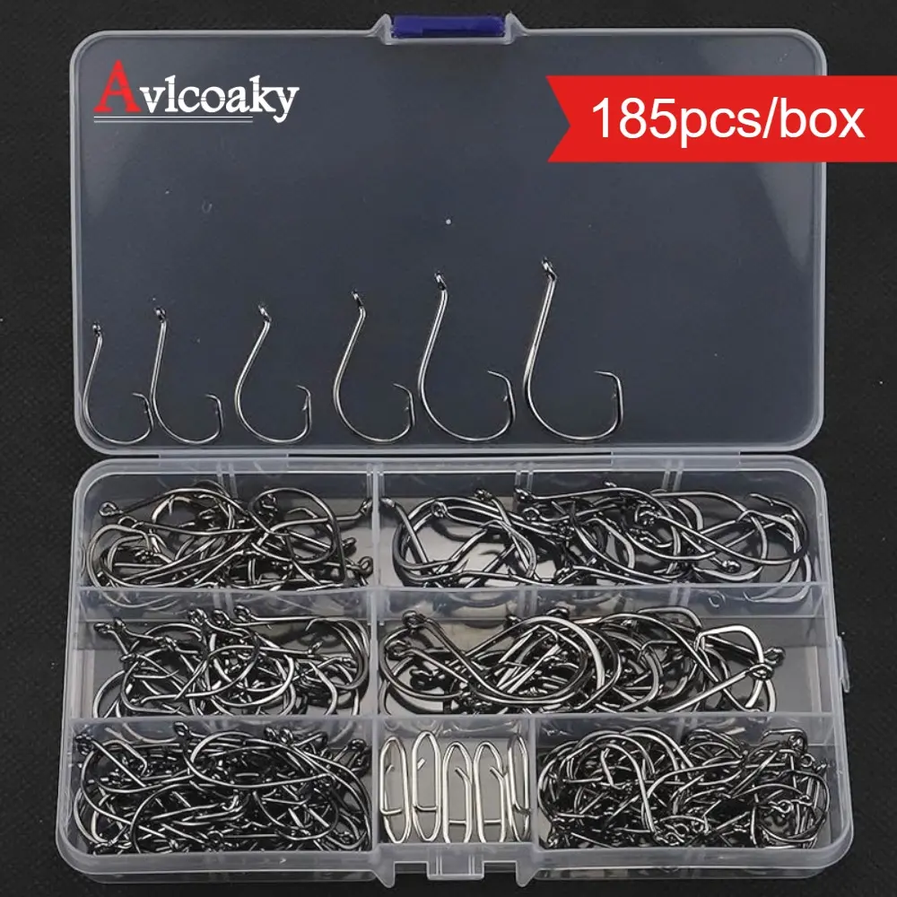 Avlcoaky 185pcs/ set Round Hole Fishhook Set, 180 Fishhooks, Catfish, Sea Bass, Octopus Straps, 5 Fishing Rings and Special Hooks, Fishing Tools, Fishing Gear
