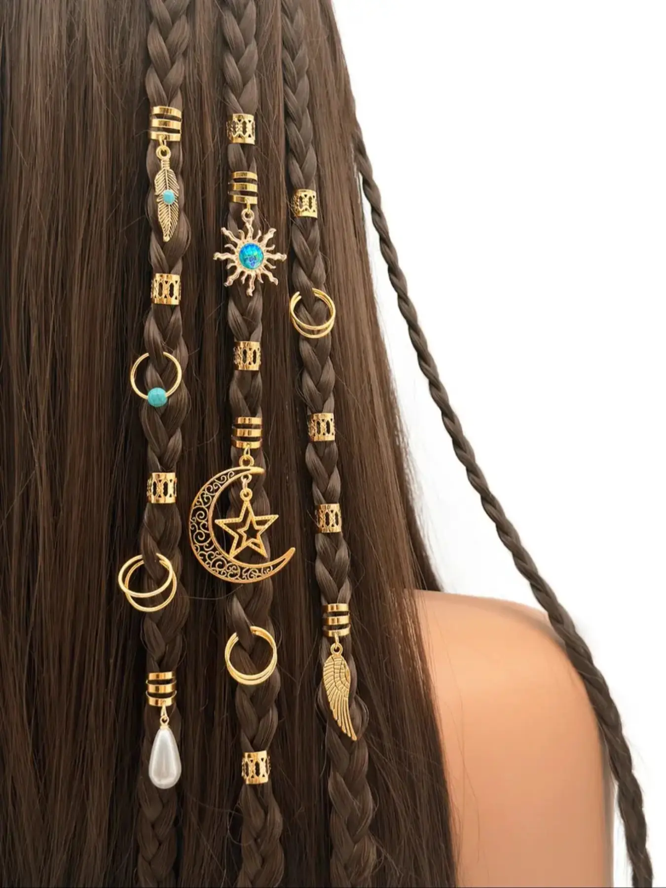 46pcs Baroque Moon and Star Hair Jewelry, Boho Geometric Dreadlock Beads, Unique Accessories for Women and Girls, Perfect for Parties, Events, Festive, Music, Dance, Celebration