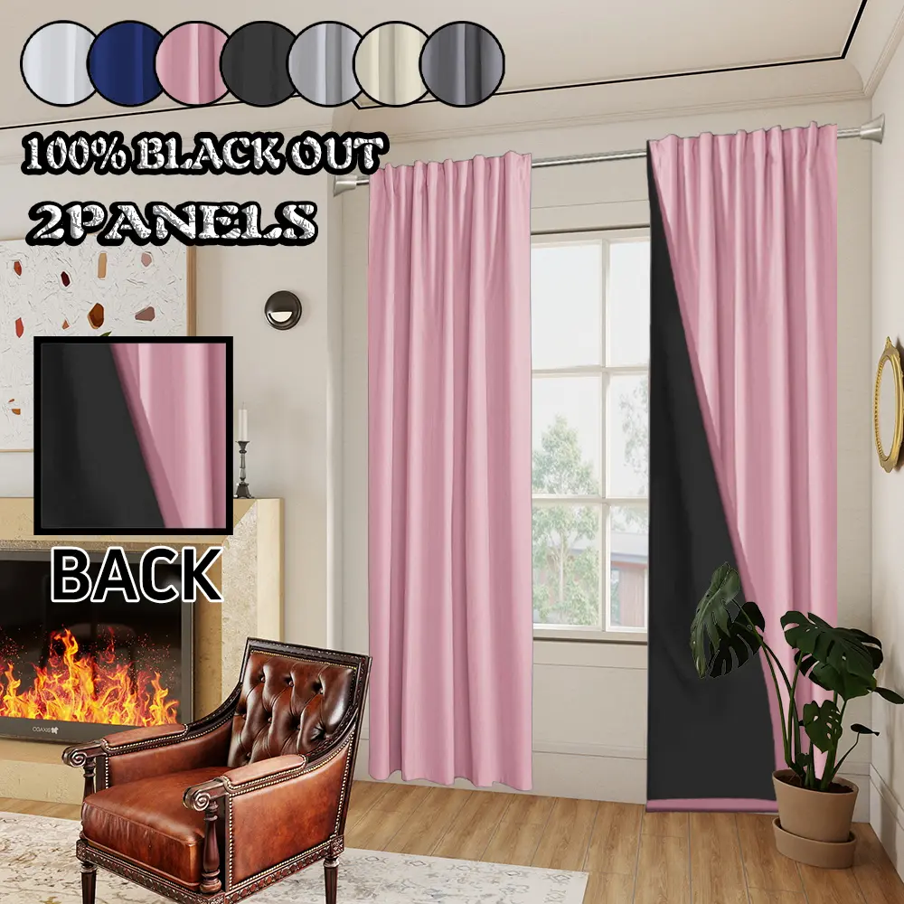 2pcs 100% full blackout and sun protection privacy Window Curtains, lined with polyester film, hanging through poles, suitable for bedrooms, dining rooms, living rooms, kitchens, balconies