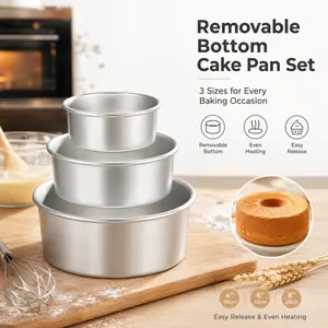 3Pcs Round Removable Bottom Cake Pan Set, 4/6/8 Inch Aluminum Chiffon Cheesecake Baking Molds for Oven Home Baking