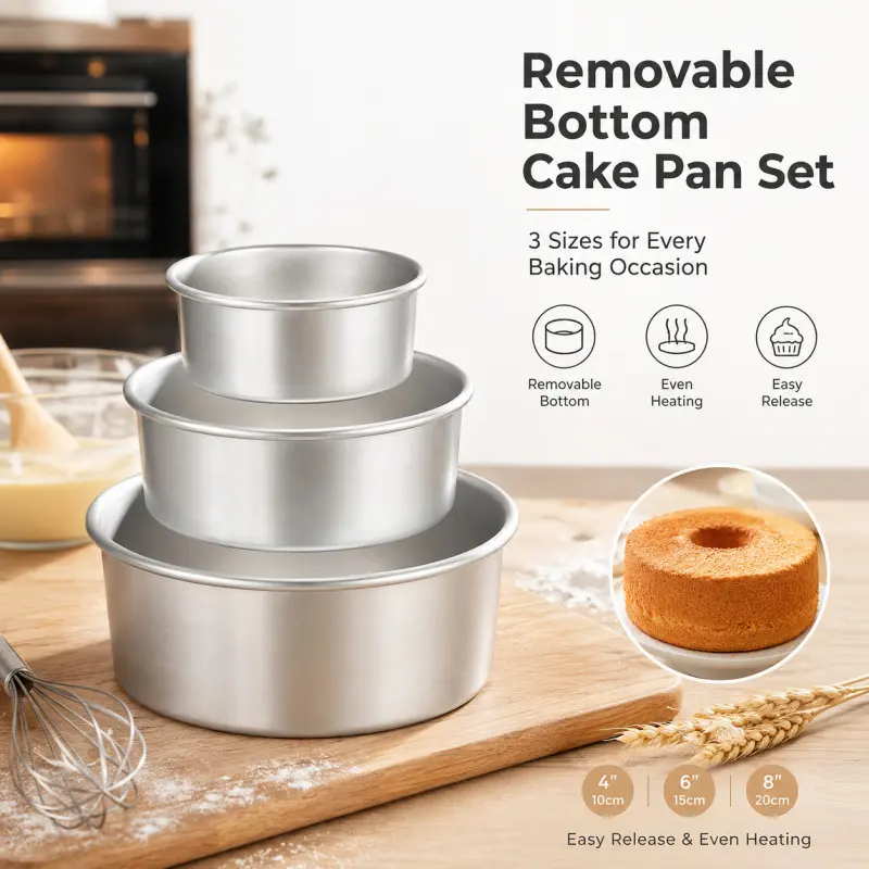 3Pcs Round Removable Bottom Cake Pan Set, 4/6/8 Inch Aluminum Chiffon Cheesecake Baking Molds for Oven Home Baking, Baking Pans for Oven