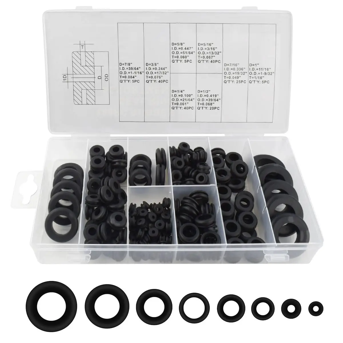 180 count  Rubber Grommet Kit Rubber Grommet  Kit Sizes 7/8" 5/8" 7/16" Rubber Wire Grommets for Wiring Double Sided Round Rubber Firewall Hole Plug Rubber Grommets Plugs for Automotiv