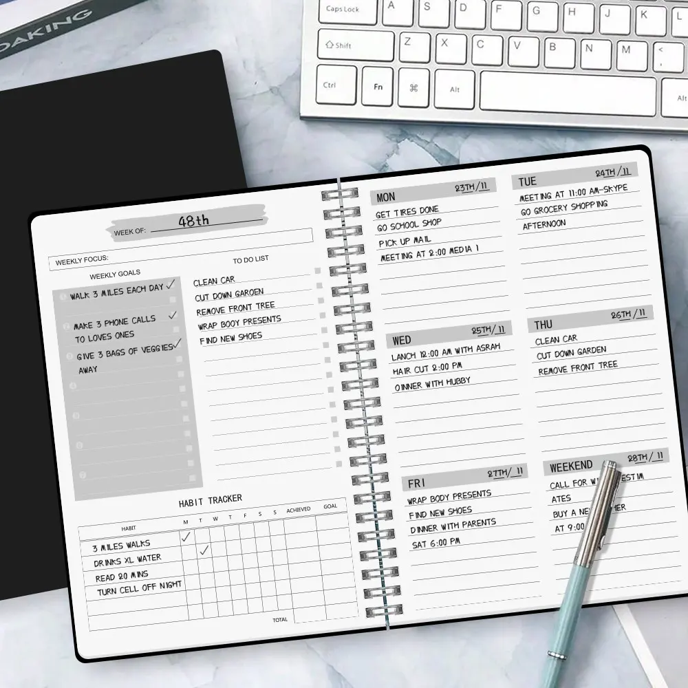 Weekly Planner Notebook, Spiral Bound Portable Schedule Book, Productivity Planner, Includes Weekly Goals, To-Do List, Habit Tracker, Office Memo Pad, Weekly Planner Notepad