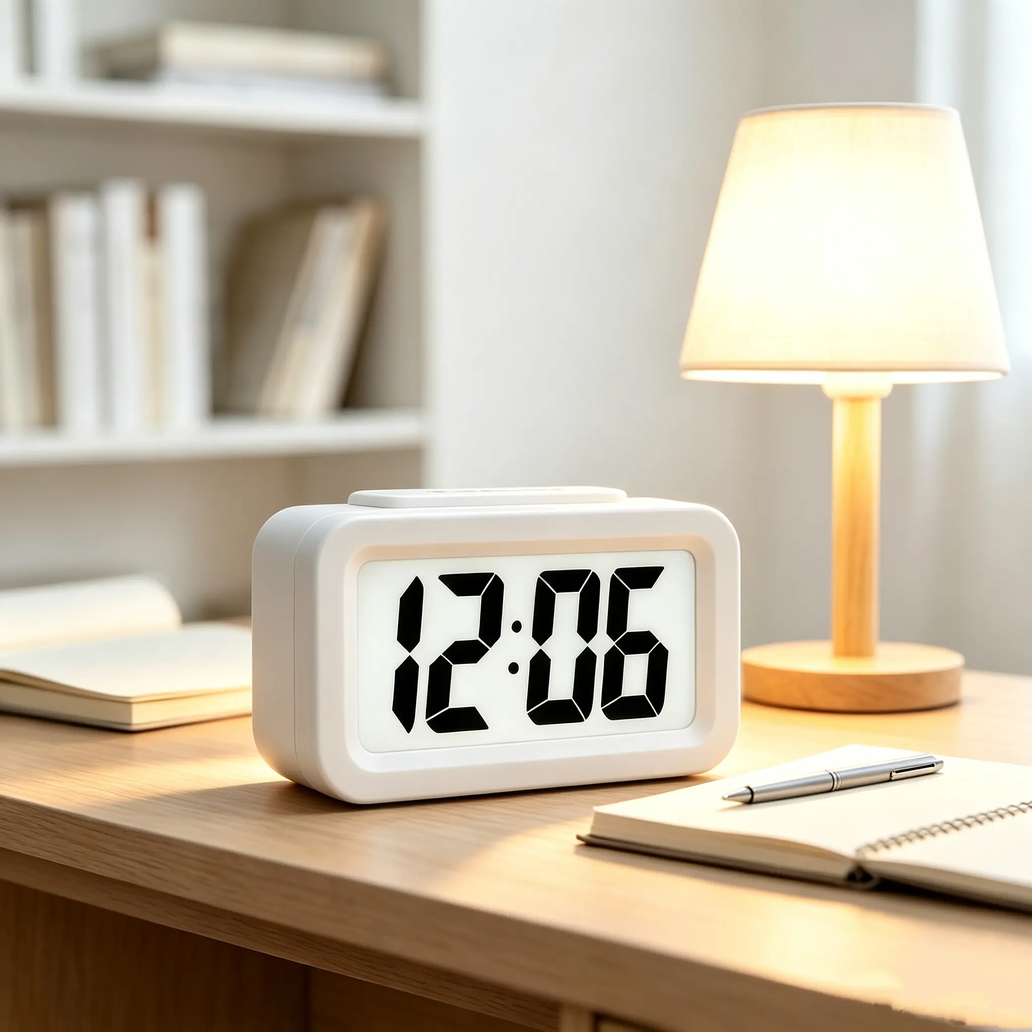Smart Alarm Clock with Night Light, Bedhead Electronic Clock, Silent Non-Ticking Desk Clock, Adjustable Brightness, Battery Powered for Bedroom Nightstand, Kids Room, Living Room,summerwins