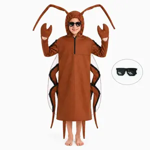 Cockroach Costume with Funny Sunglasses, Hooded Insect Roach Costume Set, Polyester Party for Teens and Adults, Halloween Cosplay Clothes