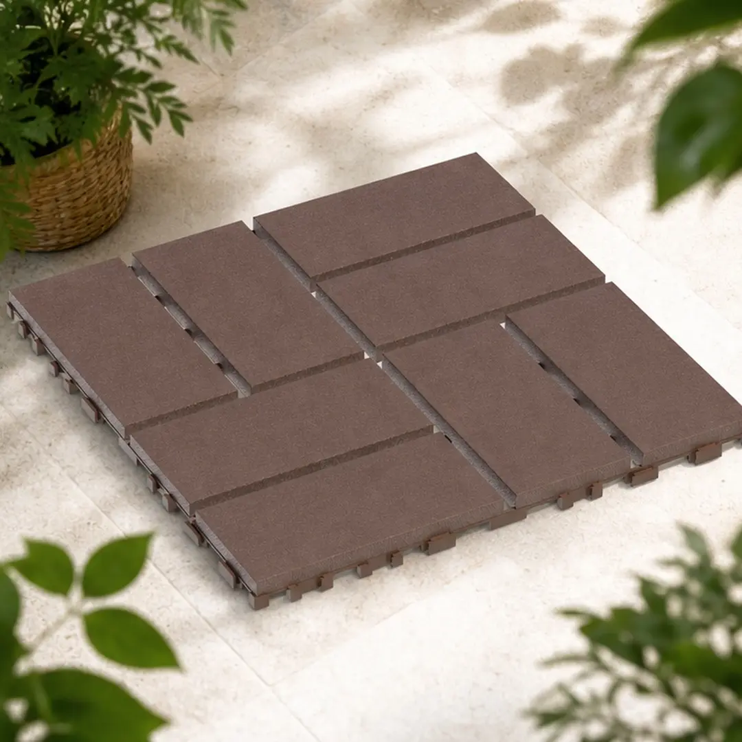 ARCH 12x12 Inch Interlocking Deck Tiles 44 Pack Brown Polypropylene Waterproof Outdoor Patio Flooring for Poolside Balcony Backyard All Weather Use Easy Snap Together DIY Decking Squares, Brown Color Options, Polypropylene Material
