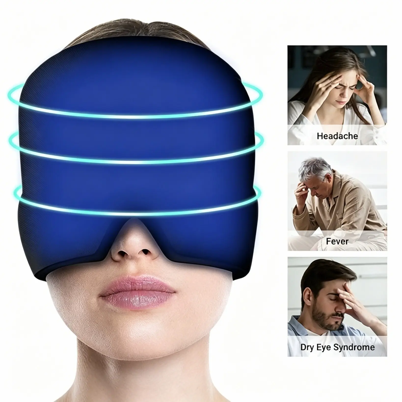 Migraine Relief Hat, Headache Cooling Head Mask for Pain Relief, Cold Compression Headband for Sinus, Stress, Pressure, Swelling, Hangover