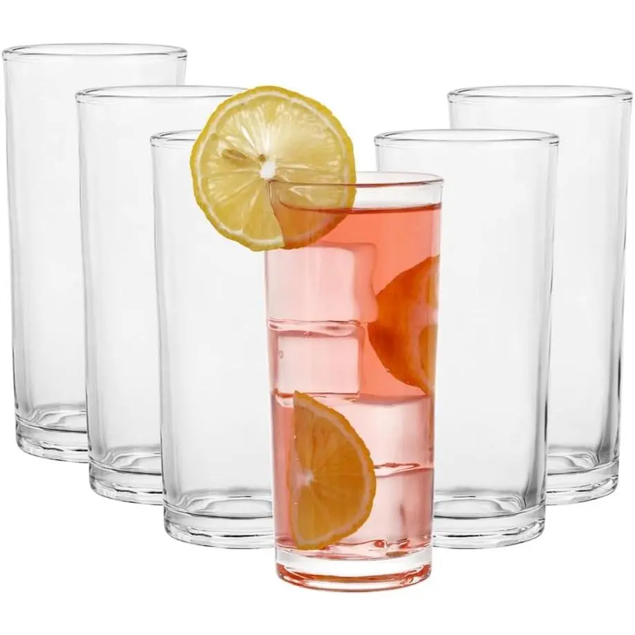 8oz Highball Glasses Set of 6, Clear Tall Drinking Glasses for Mojito, Whiskey, Cocktails & Mixed Drinks, Durable Glassware for Kitchen Daily Use