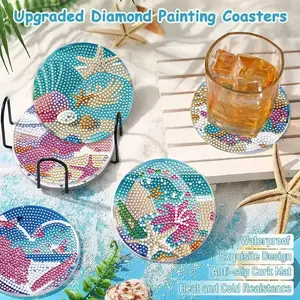 8-Piece Ocean Theme Starfish DIY Diamond Coasters Set, Includes Stand Kit, Insulation Material, Non-Slip Coasters, Art Craft Gift