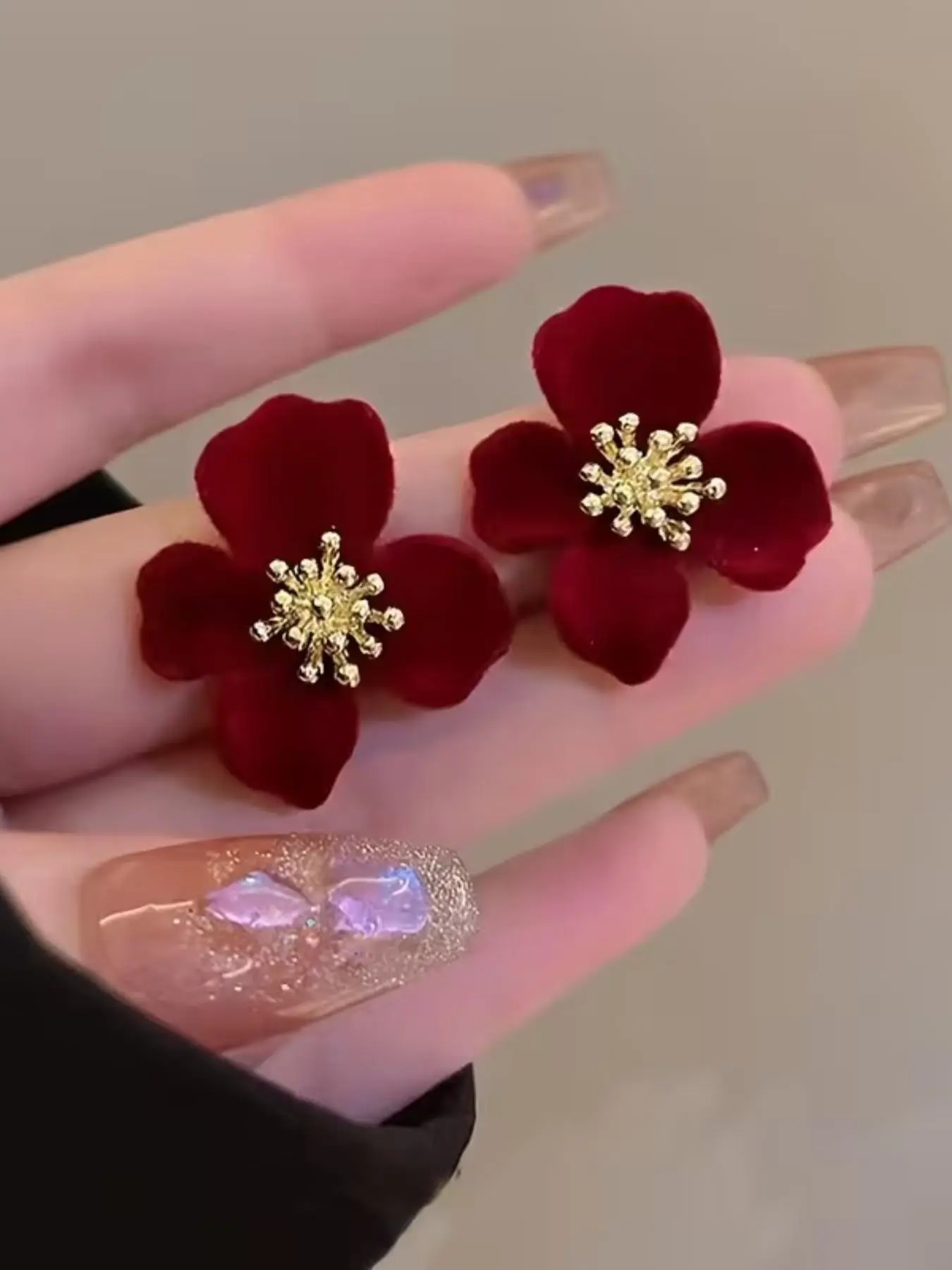 Women's Dark Velvet Flower Earrings, Elegant Stud Design, Perfect for Any Occasion, Unique Jewelry Gift Idea