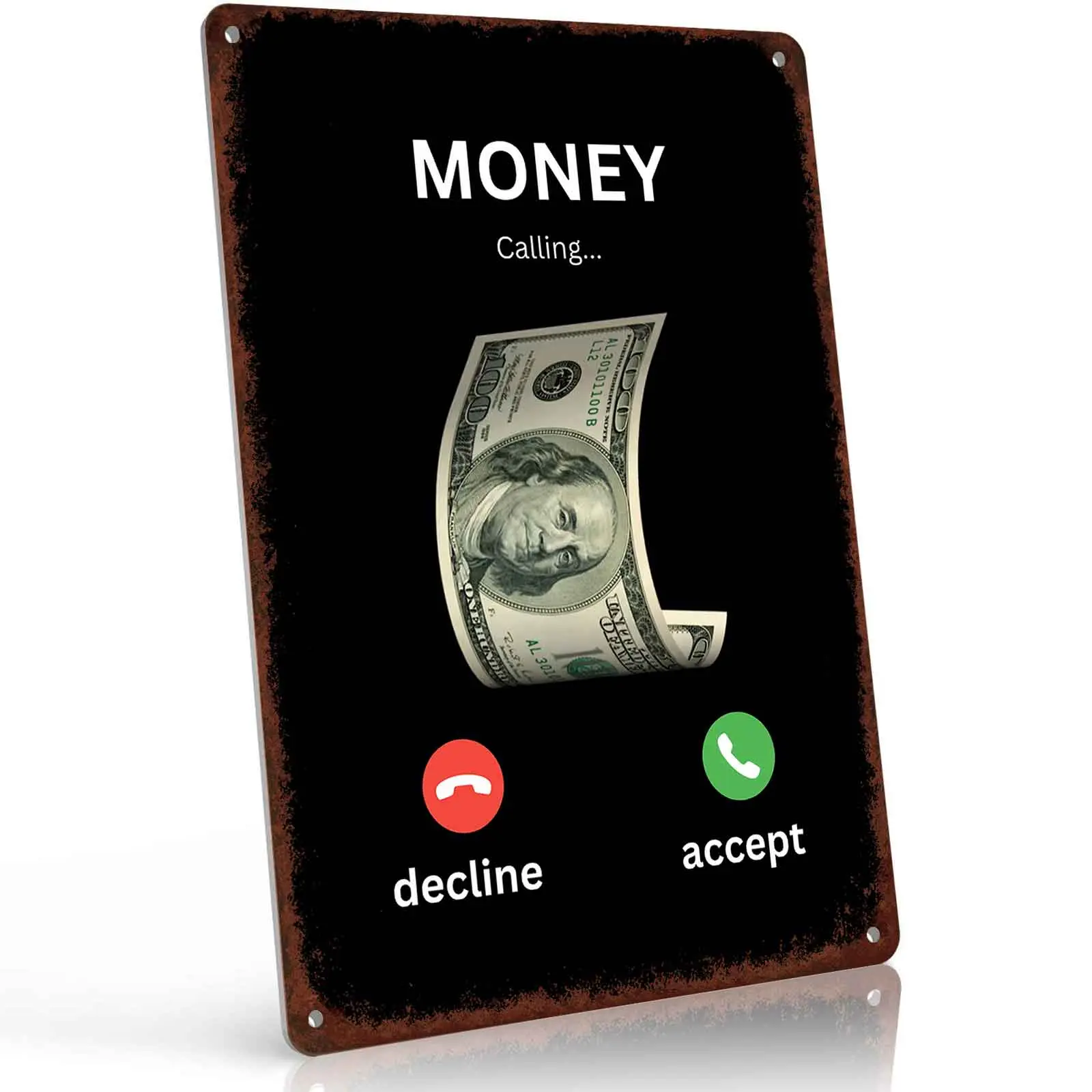 Laser-Etched Full Metal Decorative Wall Plaque - 8x12 in Aluminium Elevated Custom Engraved Motivational Home Sign, Funny Money Calling Vintage Hustle Quote Decor for Office, Home Decor Products, Room Accessories, Custom Engraved Home Signs