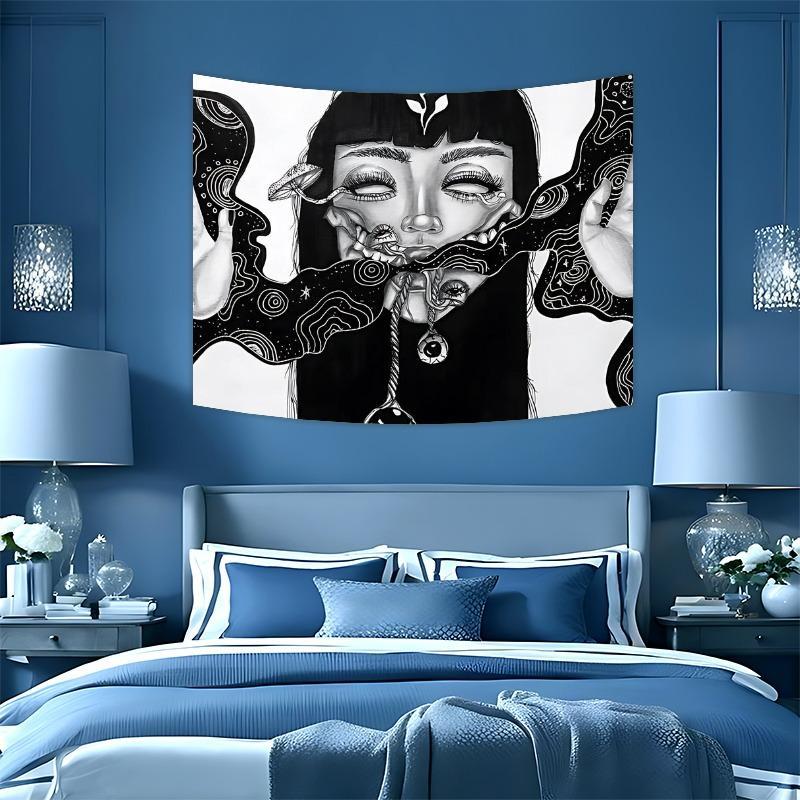 Abstract Horror Art Girl Pattern Tapestry, Creative Design Tapestry, Durable Decorative Tapestry, Wall Hanging Decor for Home Living Room Bedroom, Home Decor, Room Decor