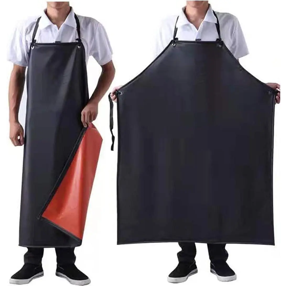Waterproof Rubber Vinyl Apron Black - 43Hx29W Inch Adjustable Long Black Lightweight
