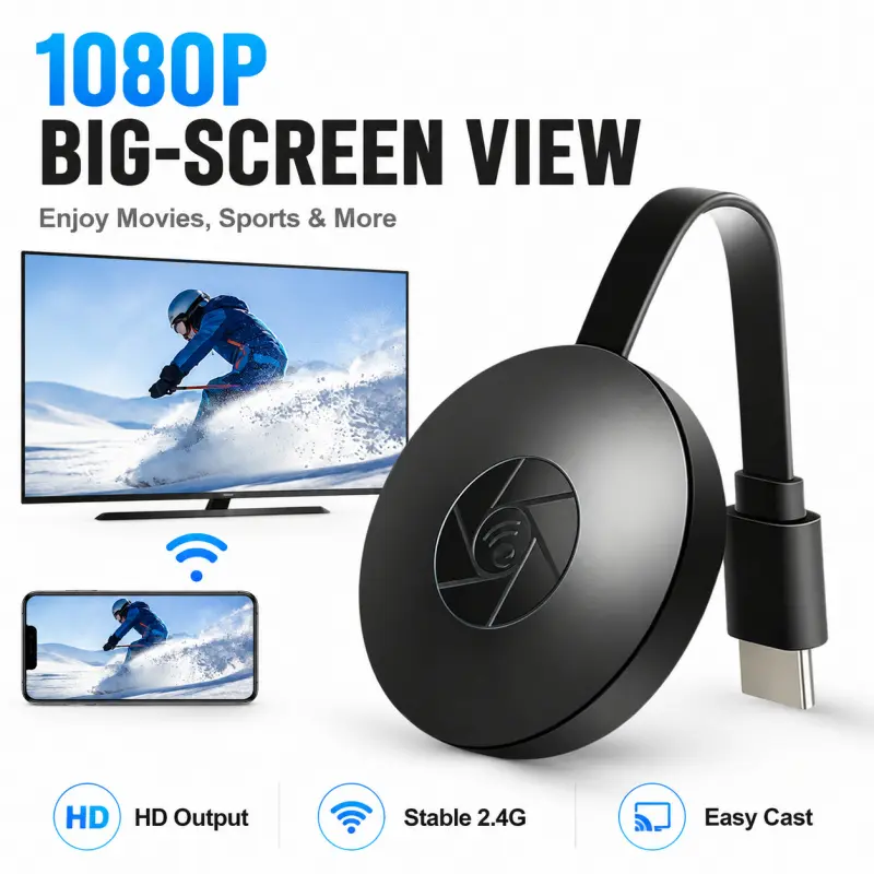 Wireless Screen Mirroring Adapter 2.4G WiFi HDMI Display Dongle HD Output Miracast Cast Device Sync Video Photo to TV Monitor Projector for Phone Laptop Streaming Entertainment