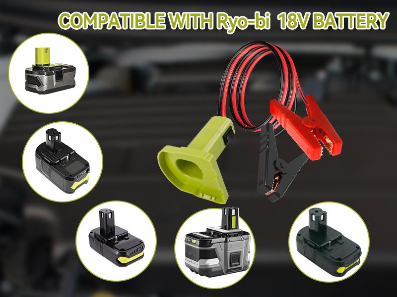 Jumper Cables Adapter Compatible with Ryobi 18V Battery, 12AWG 5.9FT Portable Battery Jump Starter Automotive Booster Cables Power for Car Jump Starting Using Tool