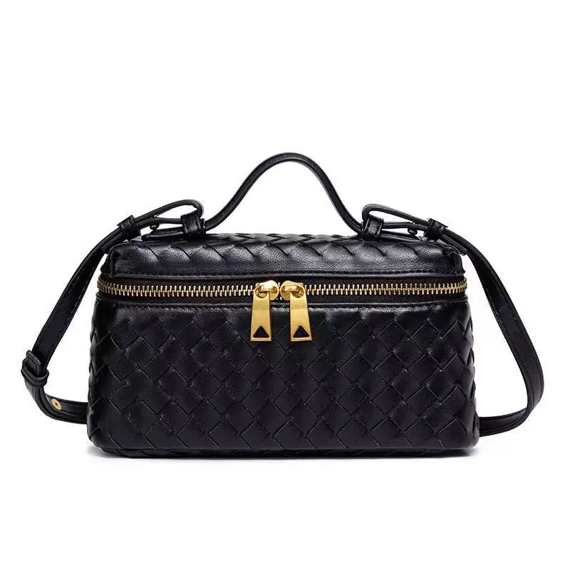 Women's Modest Hand-Woven Bucket Bag, Casual Crossbody Purses with Zippered Closure, Minimalist Urban Shoulder Bag for Lunch Dates & Everyday Wear (Multiple Colors), Elegant
