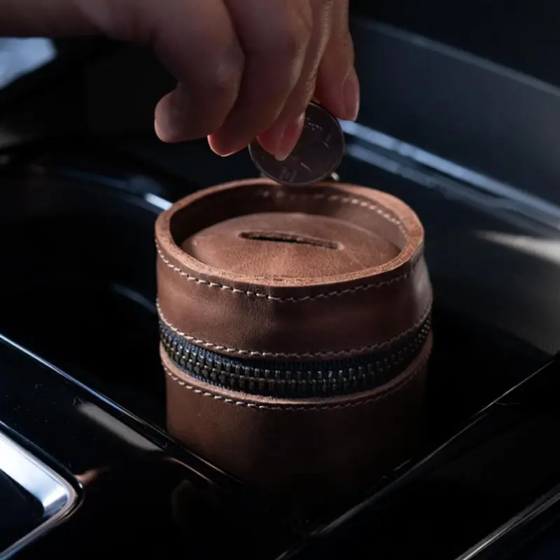 1pc Handcrafted Car Coin Bank & Money Holder Suitable for Storing Change,, Cash, Zipper Pouch with Penny Bank, Car Cup Holder, Compact for Small Items, Gift for, Trips, Vehicle