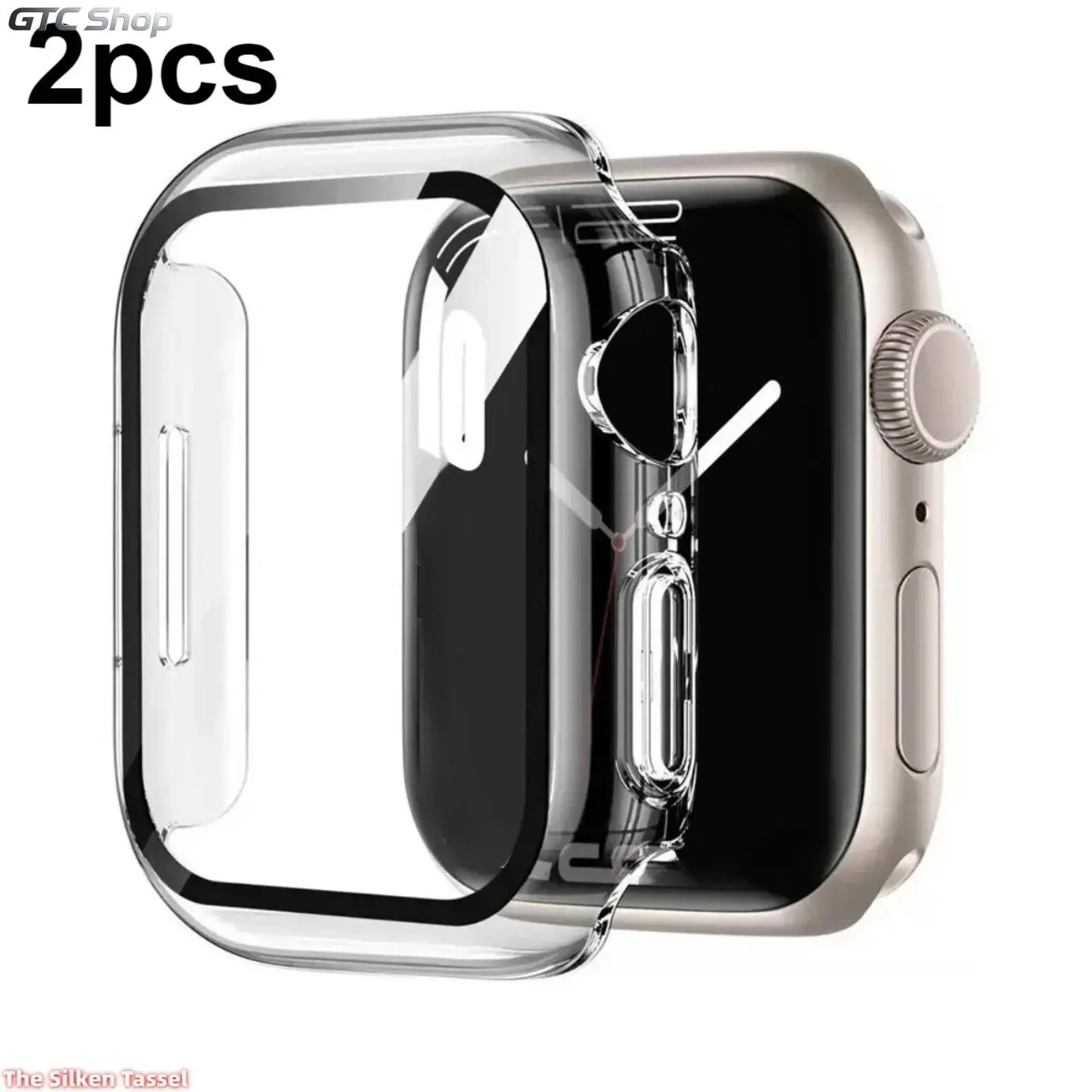 2PCS New Pc Spray Paint Integrated Case With Tempered Glass Film Shockproof Full Coverage Protective Shell For Apple Watch Daily Use Anti Collision Watch Accessory (No watch) Transparent