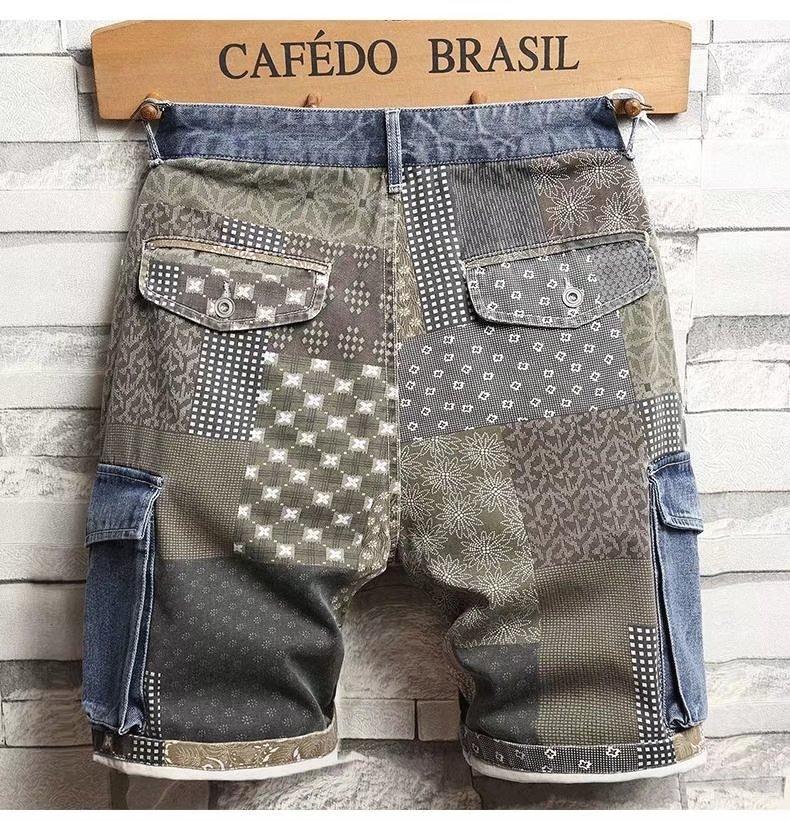 Men's Summer Denim Shorts - Lightweight Trendy Printed Loose Fit 5-Inch Cargo Shorts, Streetwear Casual Bottoms