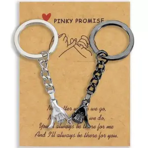 2PCS Pinky Promise Interlock Couple Keychains, Trendy Portable Matching Charms Durable Anniversary Keepsake Gift for Girlfriend Women