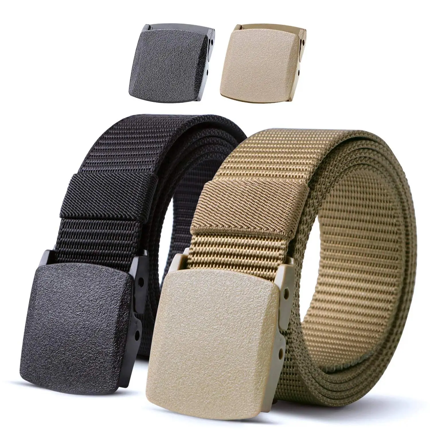 Nylon Tactical Belt - Men's Black Khaki Heavy Duty Belt with Quick Release Buckle, Breathable Adjustable Web Belt for Jeans Casual Pants & Outdoor Use
