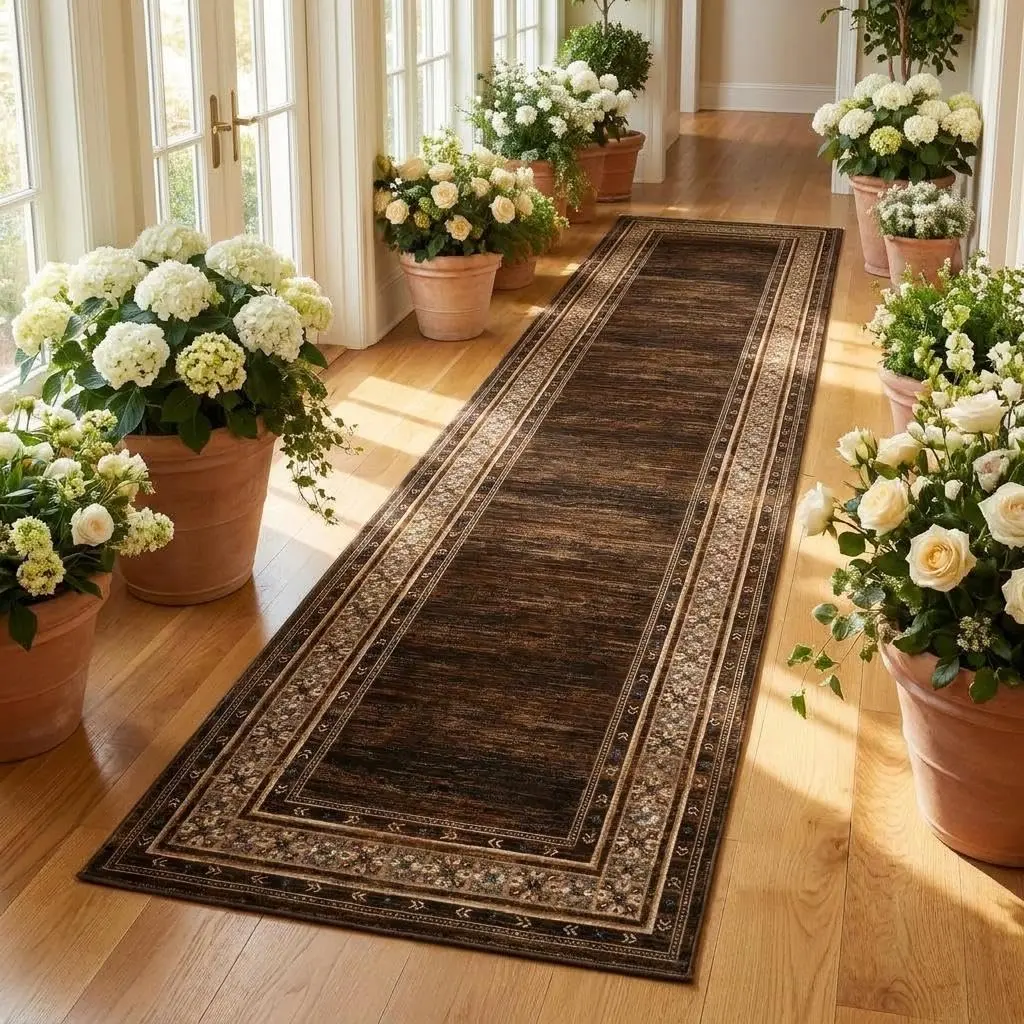 GARVEE Washable 2x8 Hallway Runner Rugs, Soft Non Slip Kitchen Rug Carpet, Indoor Modern Geometric Rugs, Low Pile Throw Runner for Laundry Entryway Bathroom, Red Brown