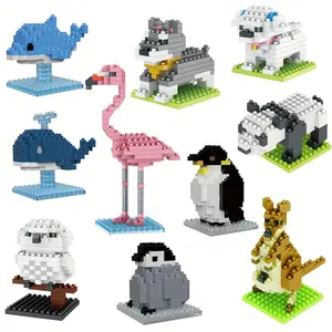 Micro Particle Animal Building Block Set Model Creative Building Blocks Toys Block Whale Dolphin Penguin Flamingo Owl Panda DIY Mini Assembly Toy Educational Gift