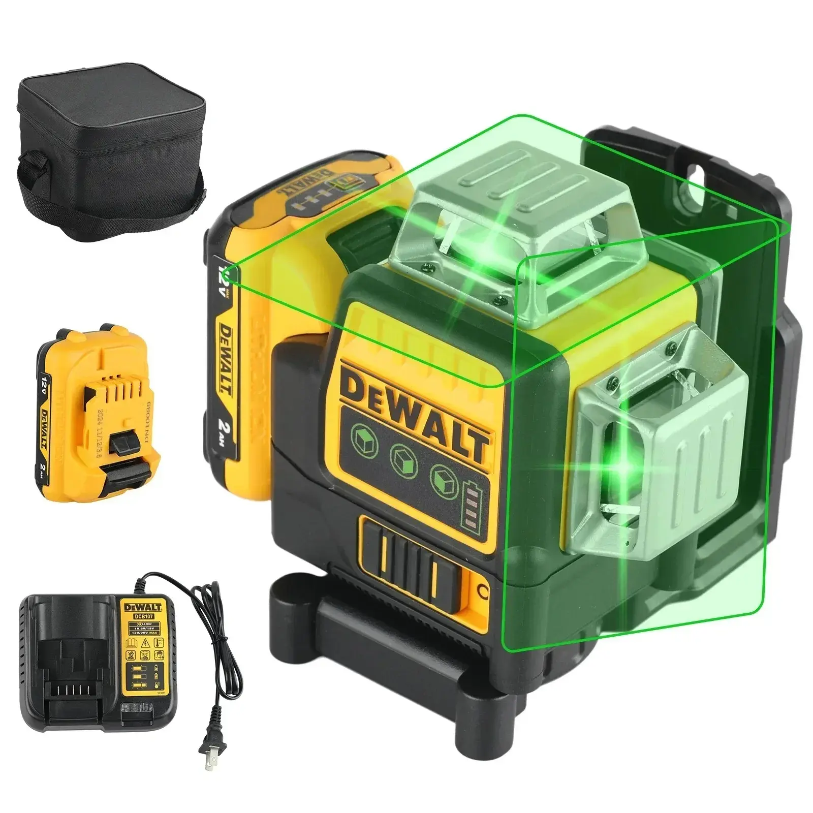 DEWALT 089LG 12V Max 12Line Green Beam Laser Level, 3Sides 3×360 Degree SelfLeveling CrossLine Laser Leveler, HighAccuracy Alignment Tool, Rechargeable Lithium Battery For Tile Installation, Woodworking, Construction Site, Home Improvement